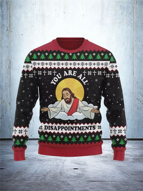 Men's Retro Jesus Disappointments All Of You Ugly Christmas Sweater Printed Sweatshirt