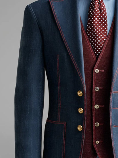 Men'S Casual Classic Contrast Color Business Long-Sleeved Suit