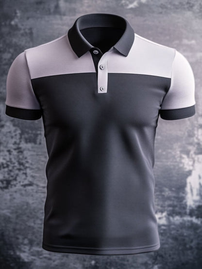 Men'S Casual Classic Contrast Color Print Business Short-Sleeved Polo Shirt