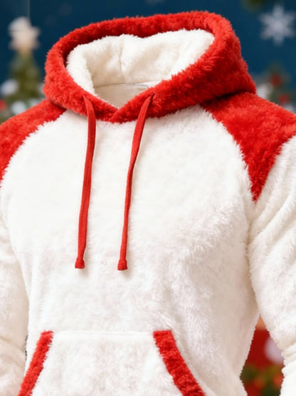 Men's Plush Stitching Christmas Warm Hooded Sweatshirt