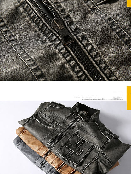 Men's Vintage Leather Multi-Pocket Outdoor Jacket