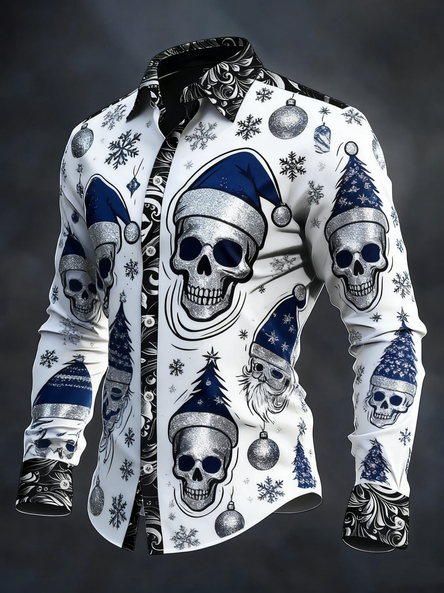 Men's Vintage Skull Christmas Party Long Sleeve Shirt