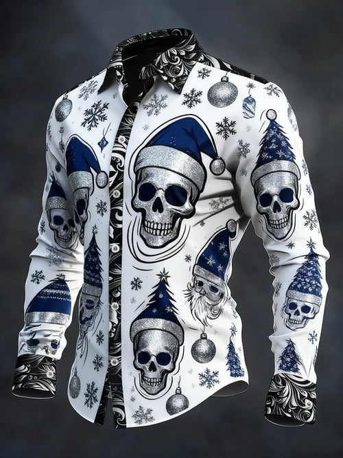 Men's Vintage Skull Christmas Party Long Sleeve Shirt