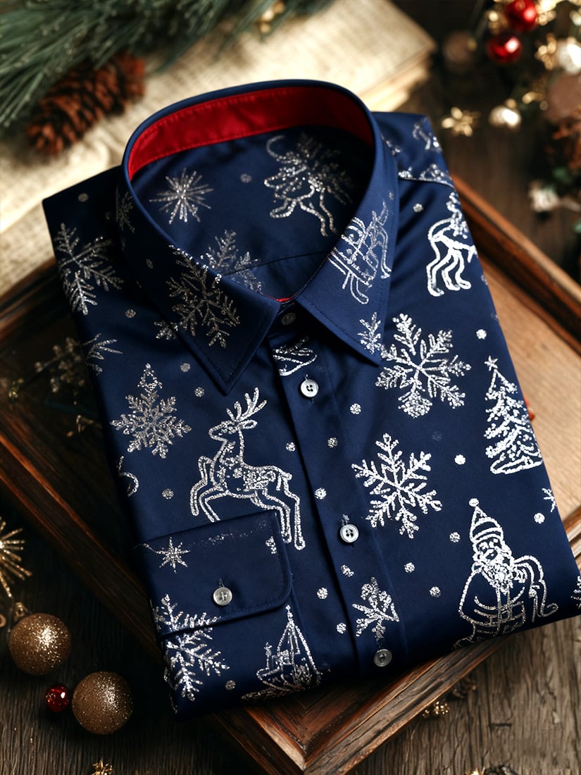 Men's  Christmas Long Sleeve Button-Down Shirt