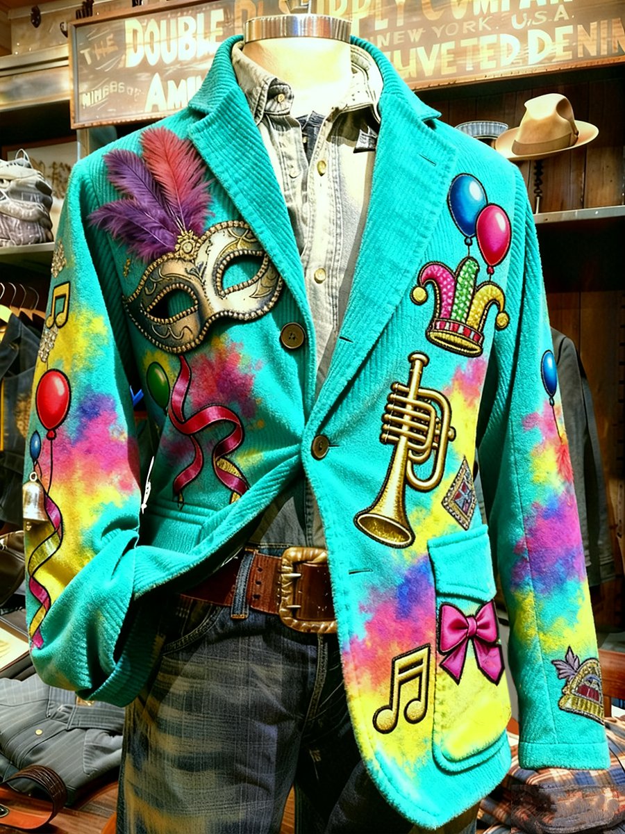 Men's Vintage Casual Cologne Carnival Corduroy Suit Jacket