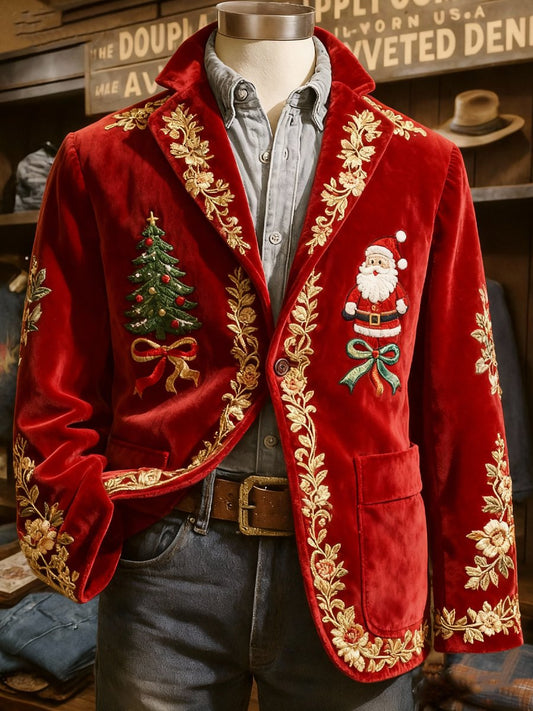Men's evergreen Santa Claus style lapel suit jacket
