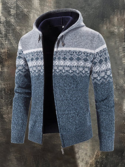 Men's Thickened Velvet Retro Contrast Color Knitted Cardigan Jacket