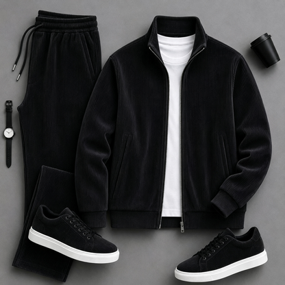 Men's Solid-Color Zipper Hoodie and Pants Set