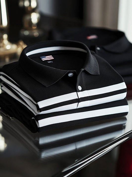 Men's Business American Flag Striped Short Sleeve Polo Shirt