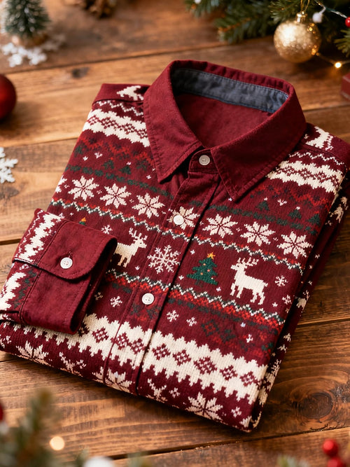 Men's  Christmas Long Sleeve Button-Down Shirt