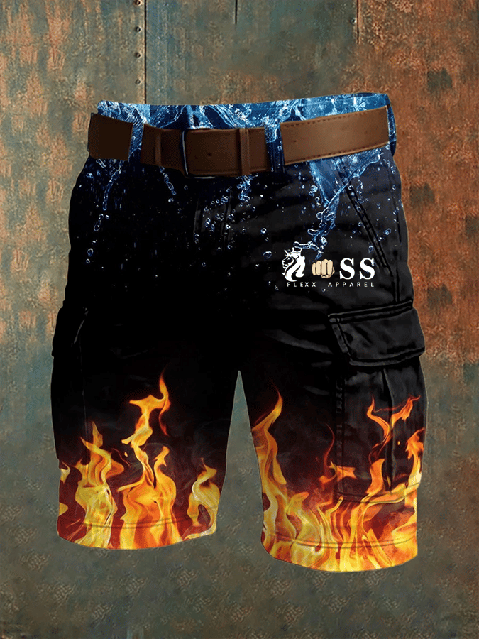 Men's Retro Letter Print Multi-Pocket Design Cargo Shorts