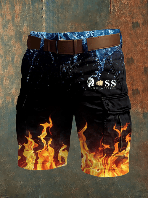 Men's Retro Letter Print Multi-Pocket Design Cargo Shorts