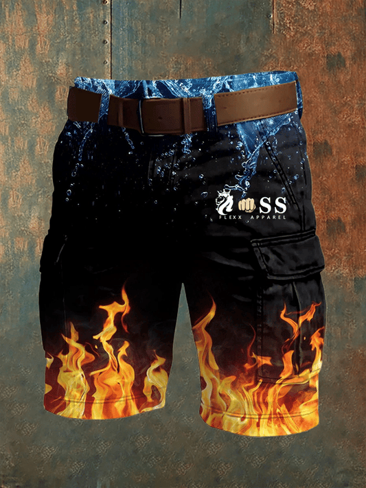Men's Retro Letter Print Multi-Pocket Design Cargo Shorts