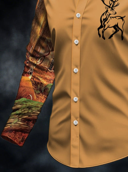 Men's Casual Simple Camouflage Elk Western Style Shirt