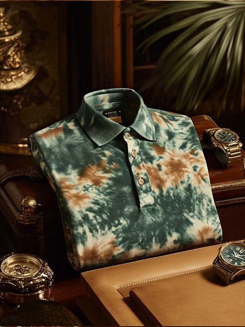 Men's Business Casual Tie-Dye Button Short Sleeve Polo Shirt