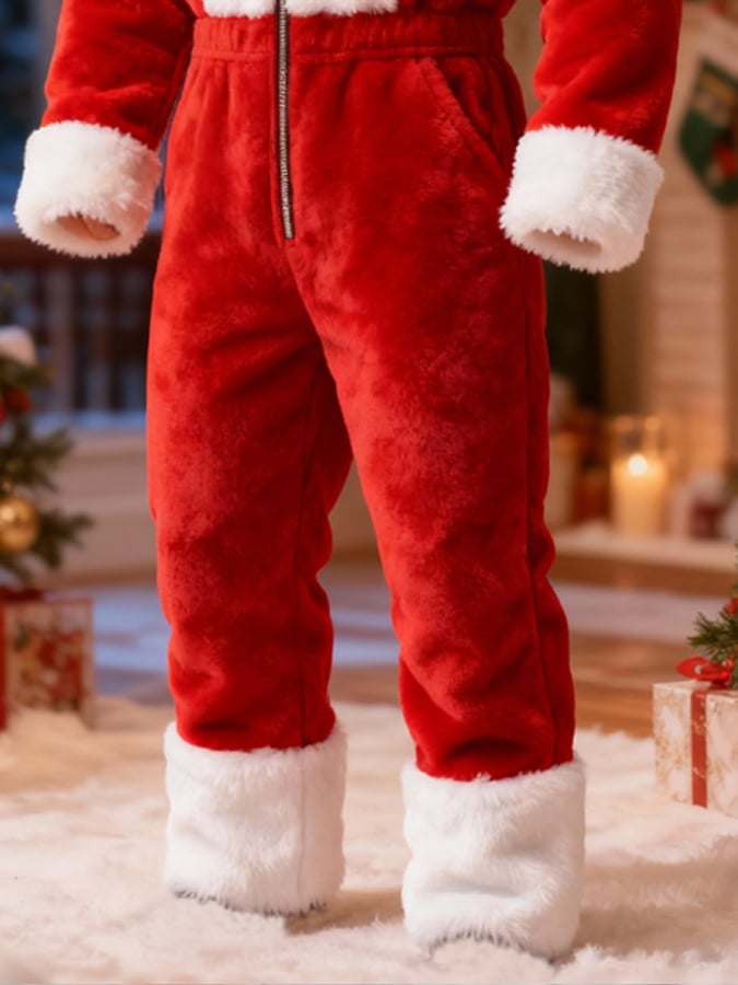 Men's Christmas Plush Warm Color-Blocked Jumpsuit