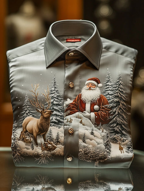 Men's Christmas Satin Luxe Long Sleeve Button Down Shirt