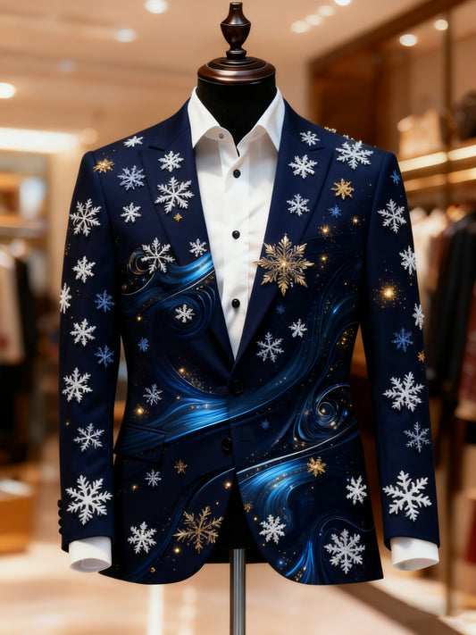 Men's Business Casual Notch Lapel Vintage Xmas Galaxy Colorblock Print Blazers