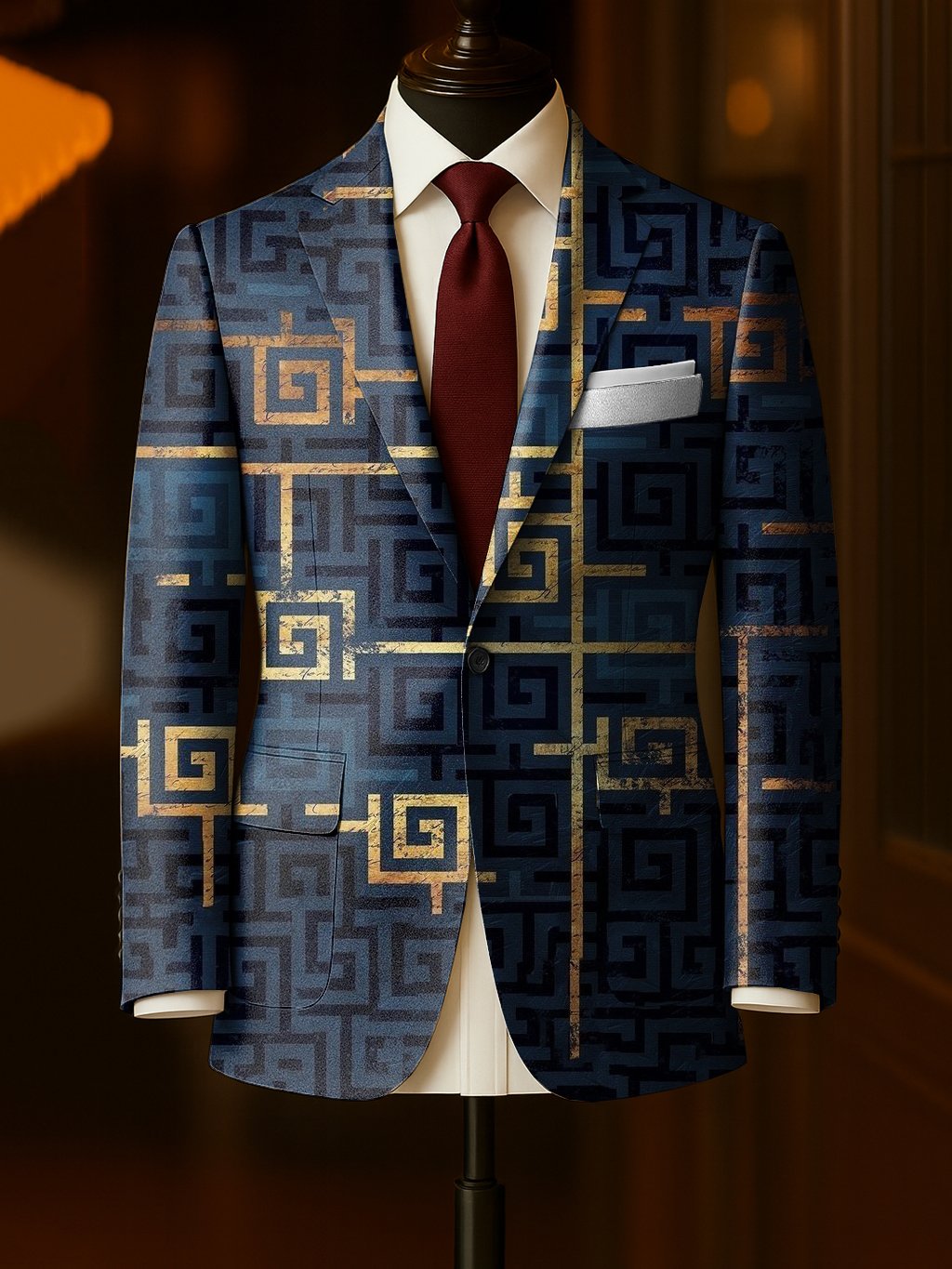 Men's Business Casual Large Pocket Notch Lapel Print Blazers