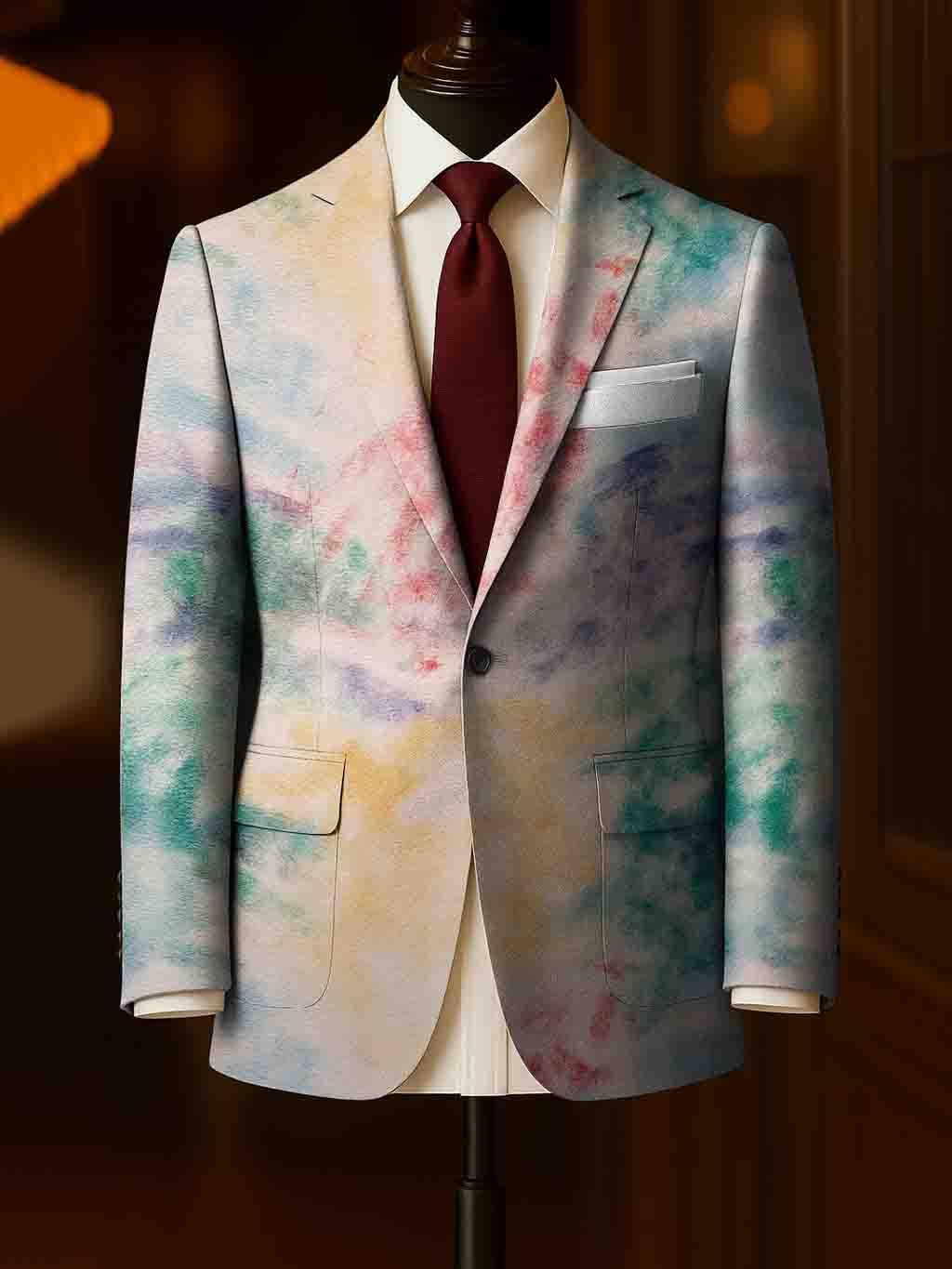 Men's Business Casual Large Pocket Notch Lapel Print Blazers