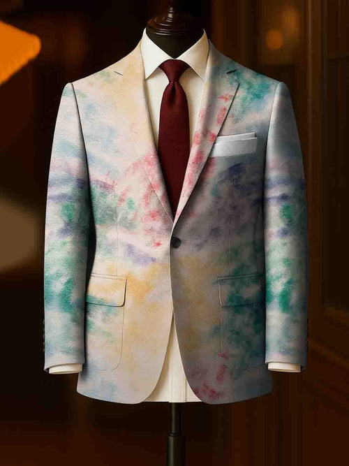 Men's Business Casual Large Pocket Notch Lapel Print Blazers