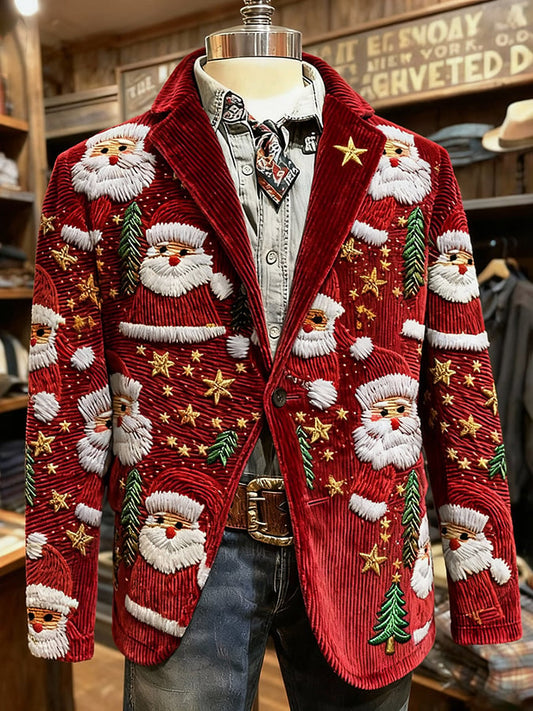 Men's Retro Christmas Art Print Casual Blazer