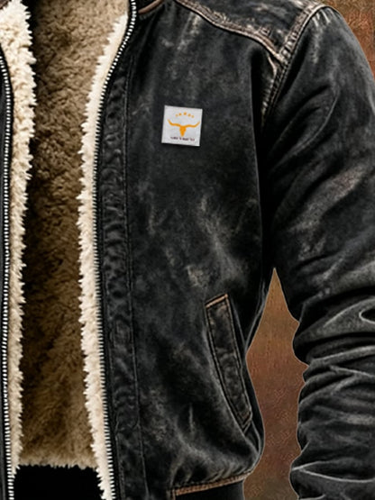 Men's Vintage Suede Splicing Warm Multi-Pocket Outdoor Jacket