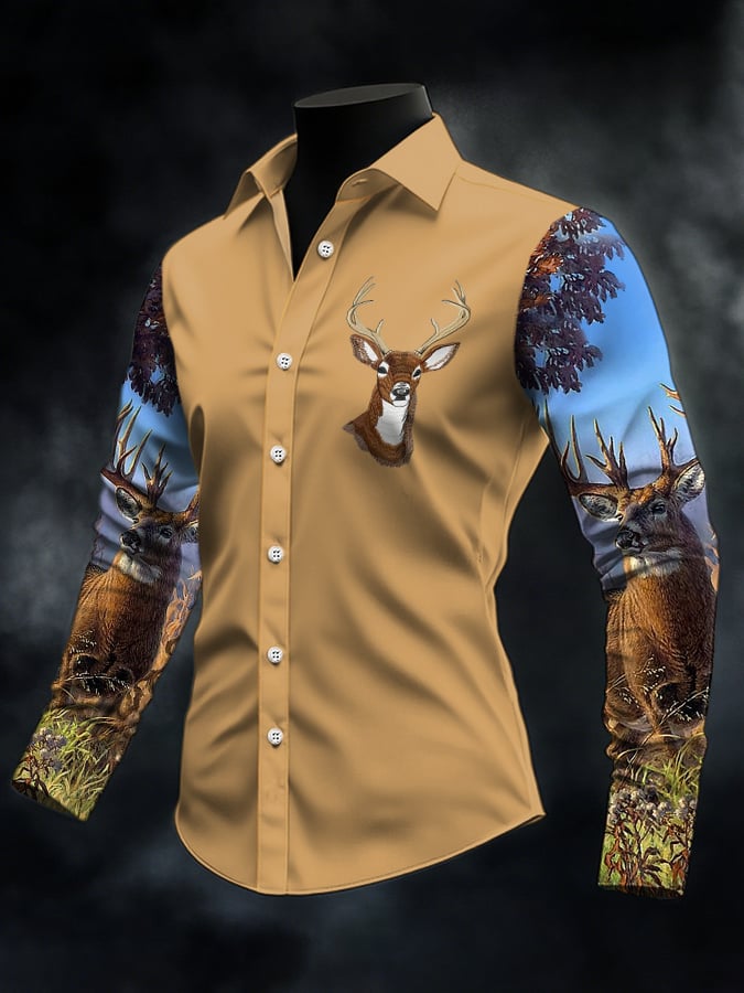 Men's Casual Simple Camouflage Elk Western Style Shirt