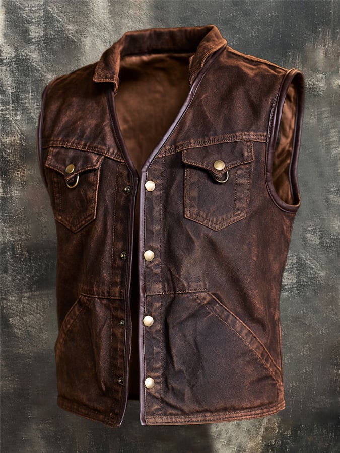 Men's Vintage Washed-and-Distressed Vest