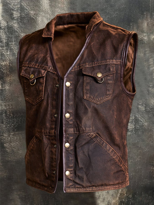 Men's Vintage Washed-and-Distressed Vest