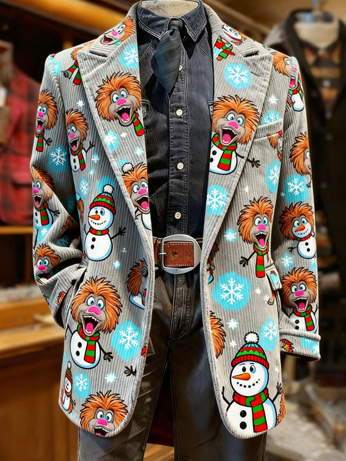 Men's Christmas Snowman Corduroy Suit Jacket