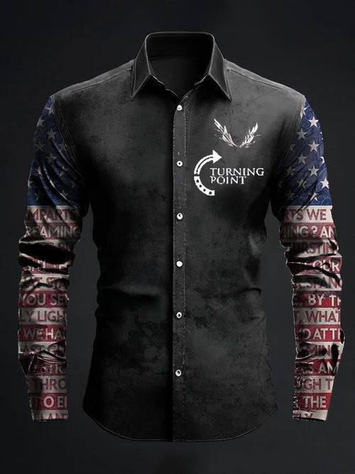 Men's Turning Point American Flag Print Patriotic Long-Sleeve Shirt