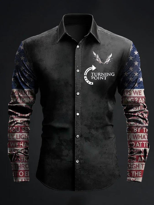Men's Turning Point American Flag Print Patriotic Long-Sleeve Shirt