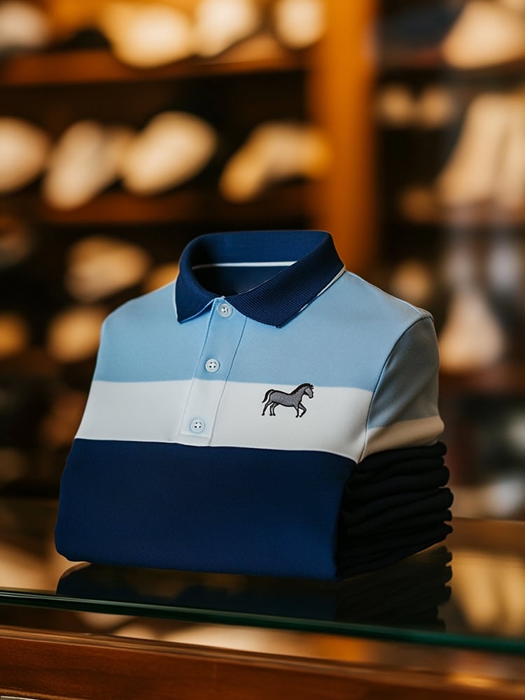 Men's Business Casual Logo Button Short Sleeve Polo Shirt
