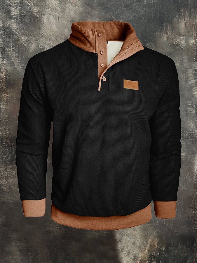 Men's Vintage Plus Velvet Warm Corduroy Patchwork Sweatshirt