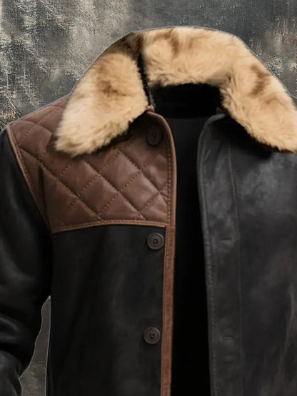 Men's Vintage Warm Suede Stitching Fur Lapel Western Jacket