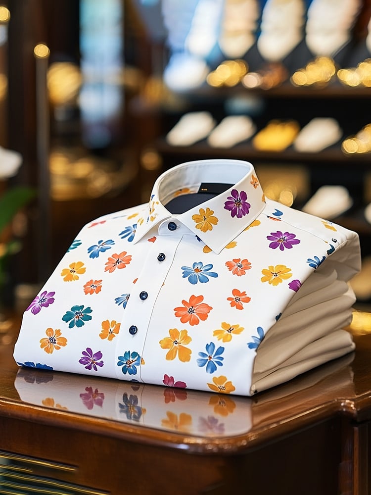 Men's Business Casual Floral Lapel Short Sleeve Shirt