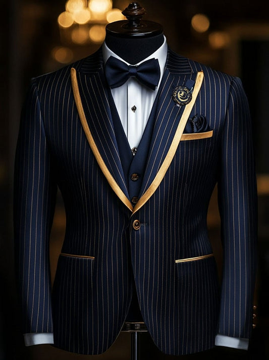Men'S Casual Classic Business Striped Long-Sleeved Suit