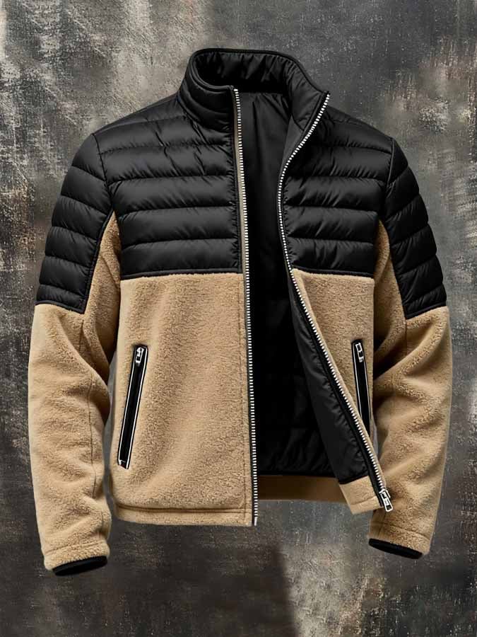 Men's Retro Short-Pile Fleece-Panelled Outdoor Down Jacket