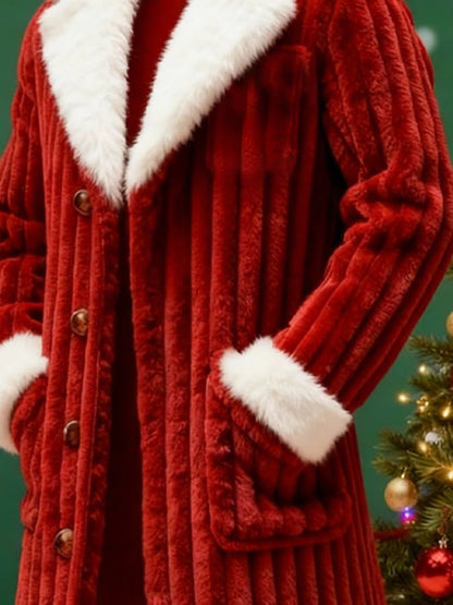 Men's Casual 3D Textured Plush Fabric Warm Christmas Long Coat