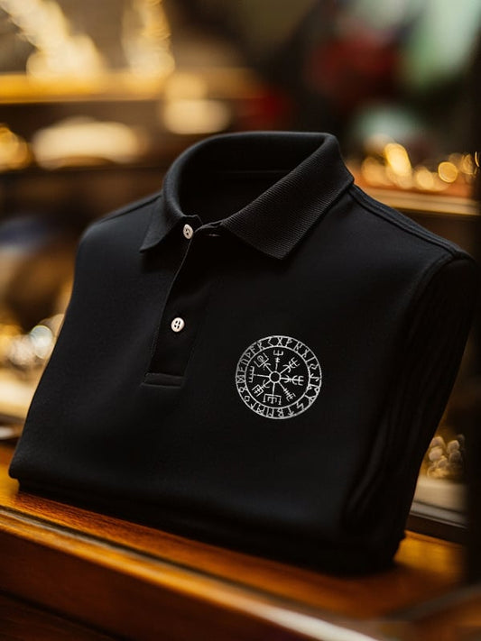 Men's Classic Business Viking Print Short Sleeve Polo Shirt