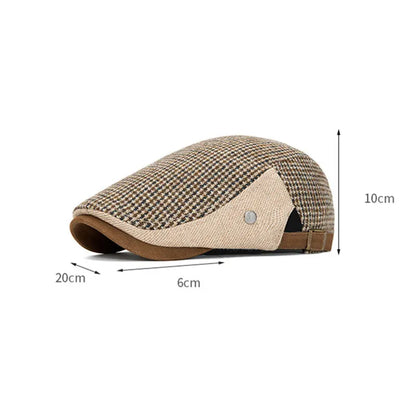 Men's Vintage Houndstooth Patchwork Adjustable Buckle Strap Flat Cap