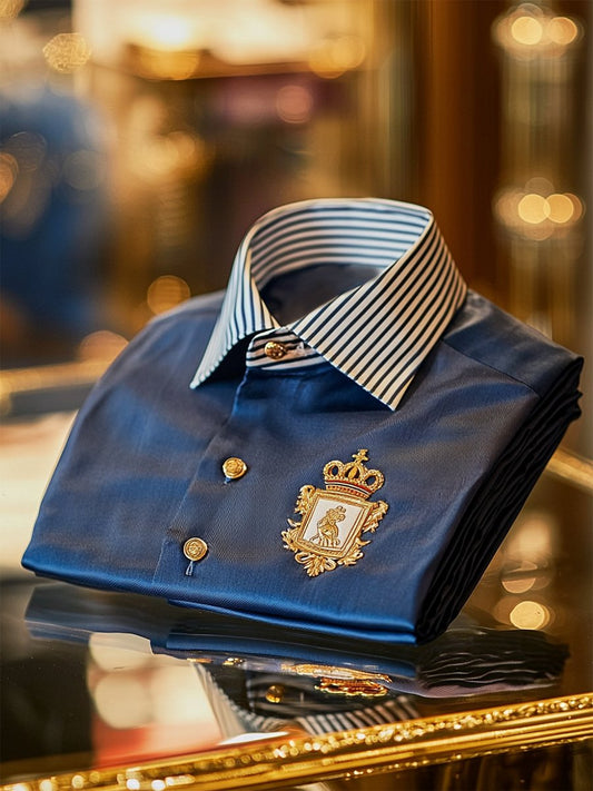 Men's Satin Luxury Business Striped Short Sleeve Button Shirt