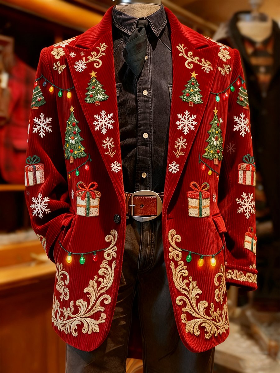 Men's Corduroy Christmas Gift Lapel Suit Jacket