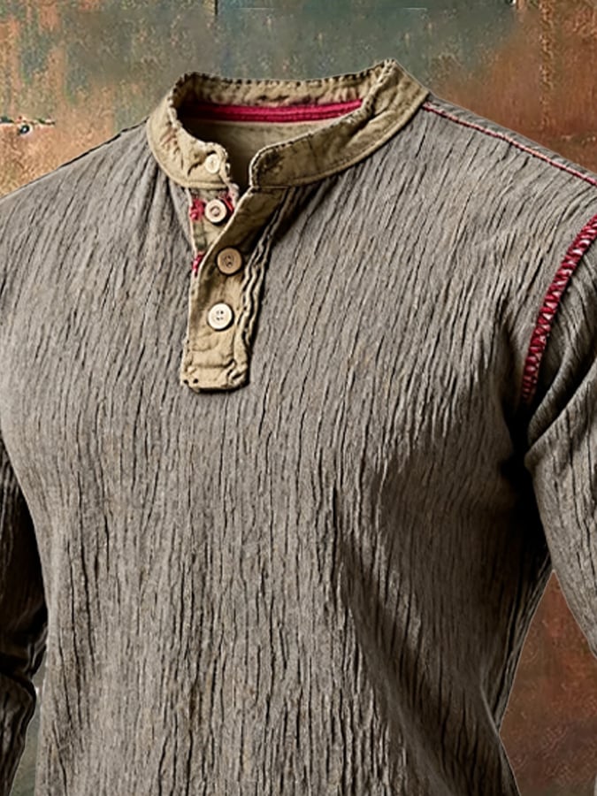 Men's Vintage Colorblock Comfort Henley T-Shirt