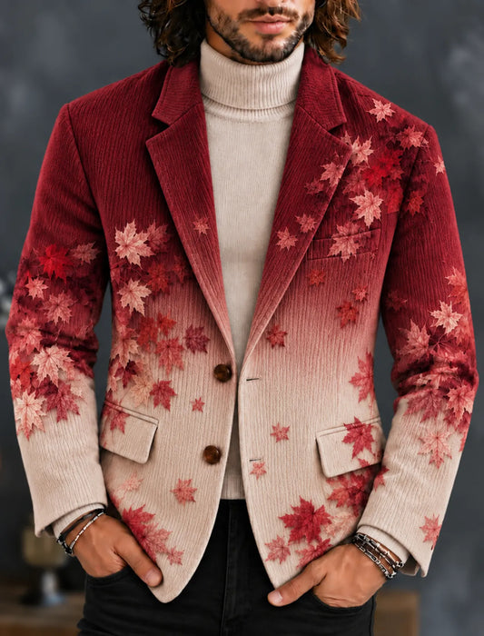 Men's Vintage Leaf Pattern Print Casual Corduroy Blazer