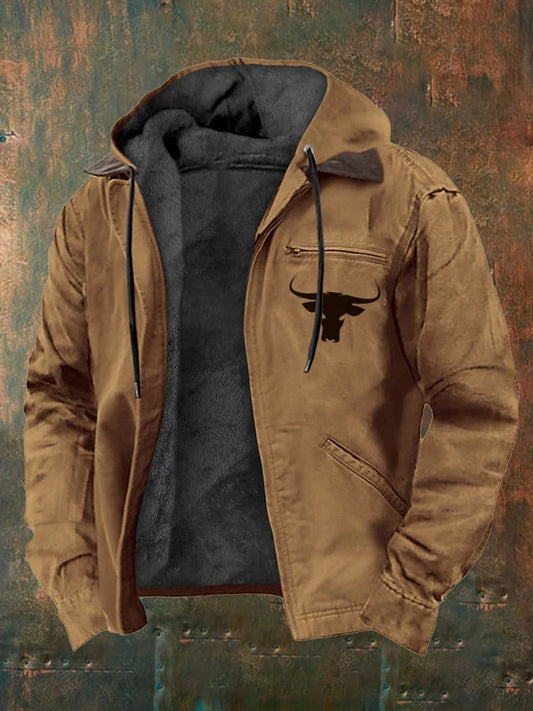 Men's Retro Western Style Multi-Pocket Fleece  Jacket