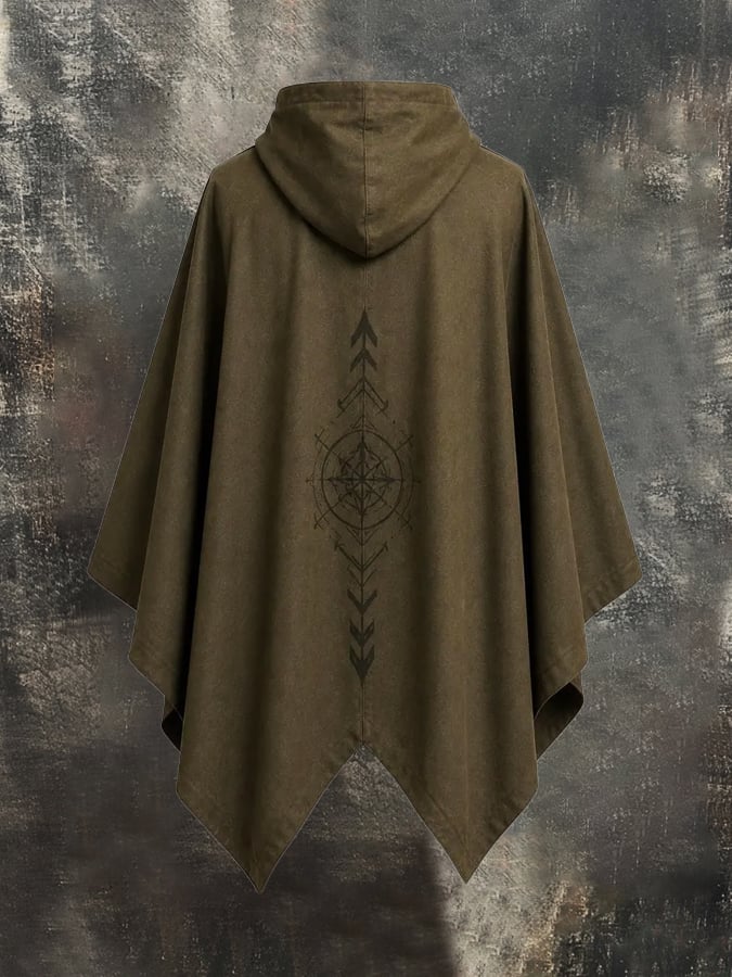Men's Vintage-Style Distressed Hooded Workwear Cape/Cloak