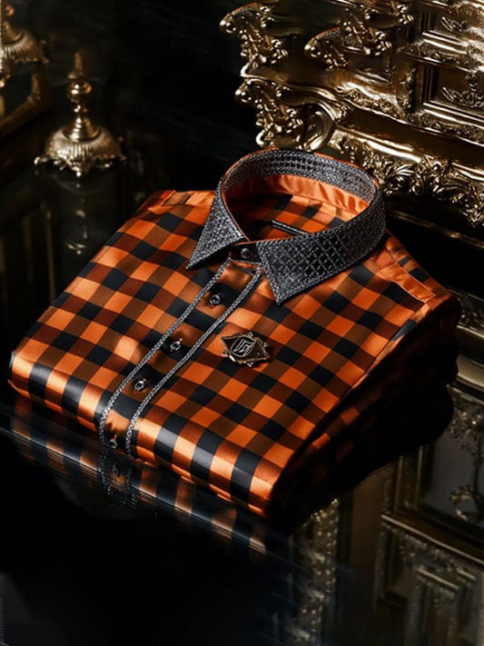 Men's Luxury Business Plaid Lapel Short Sleeve Shirt