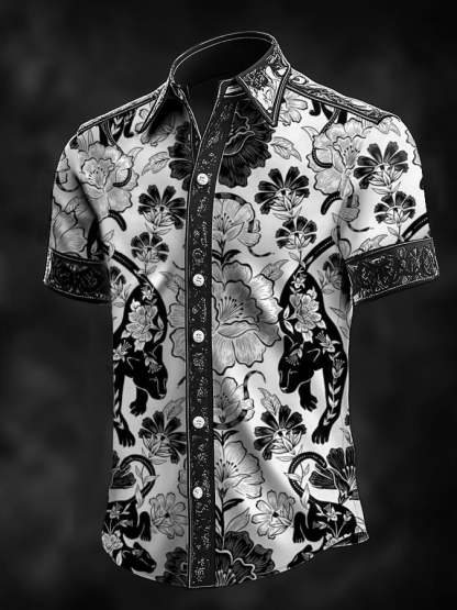 Men's Retro Baroque Print Dark Shirt